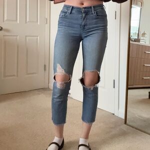 Levi's Blue Distressed Cropped 724 High Rise Straight Jeans